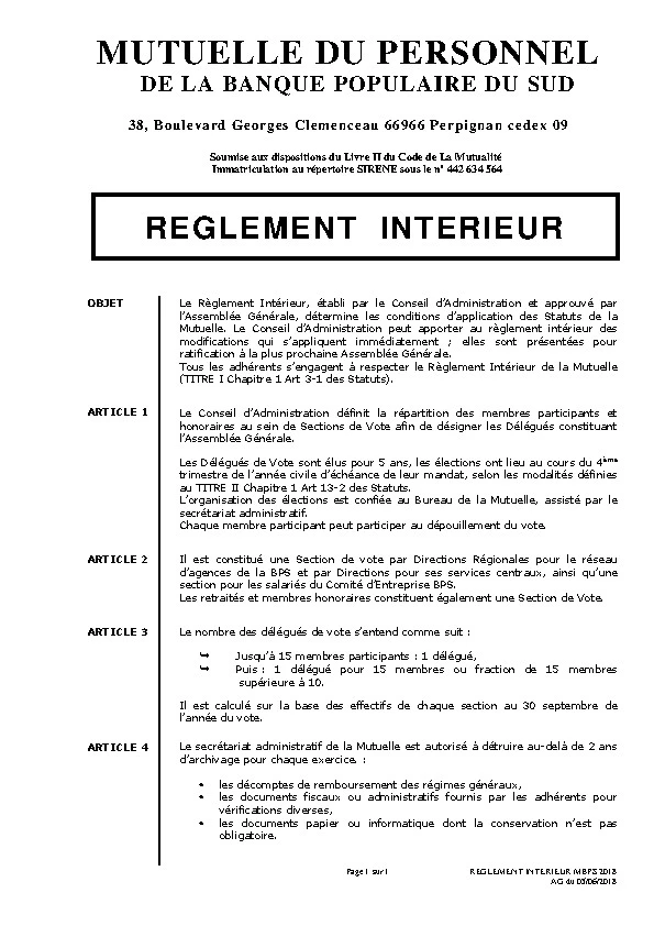 Règlement intérieur