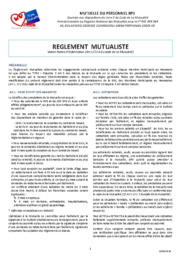 Règlement Mutualiste